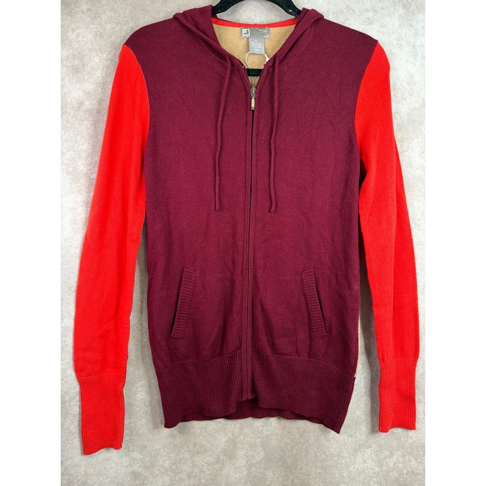 NWT JCP Hoodie Women Medium Burgundy Red Tan Colorblock Cashmere Blend Full Zip